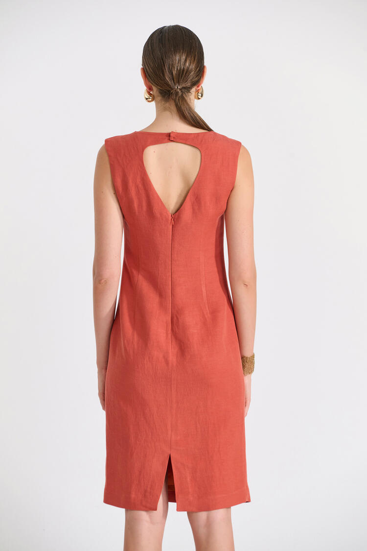 Sleeveless Dress with Buckle & Back Detail - Brown S