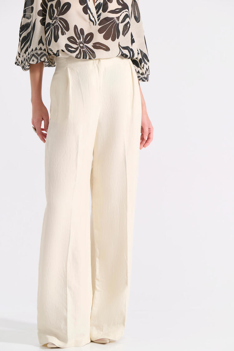 High-Waisted Pleated Trousers with linen Straight-Leg Fit