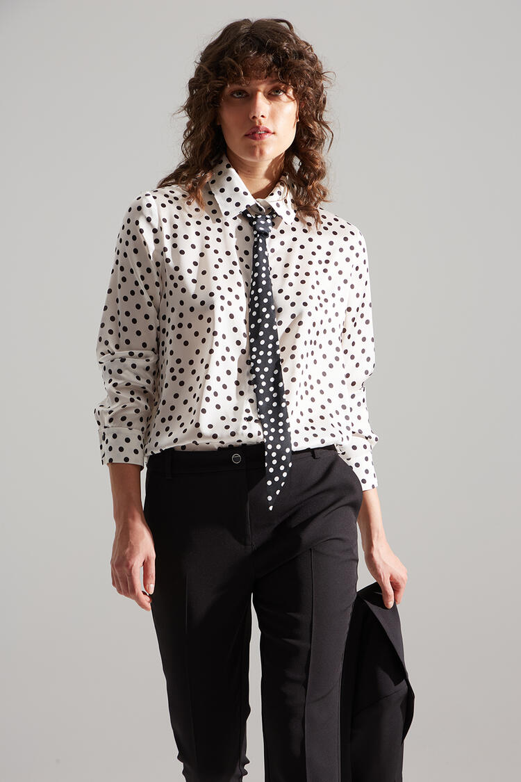 Satin polka dot shirt with scarf - Off White XL