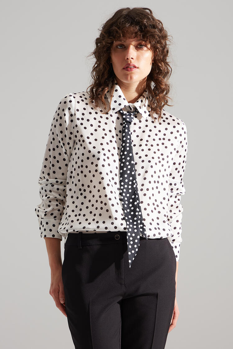 Satin polka dot shirt with scarf - Off White M