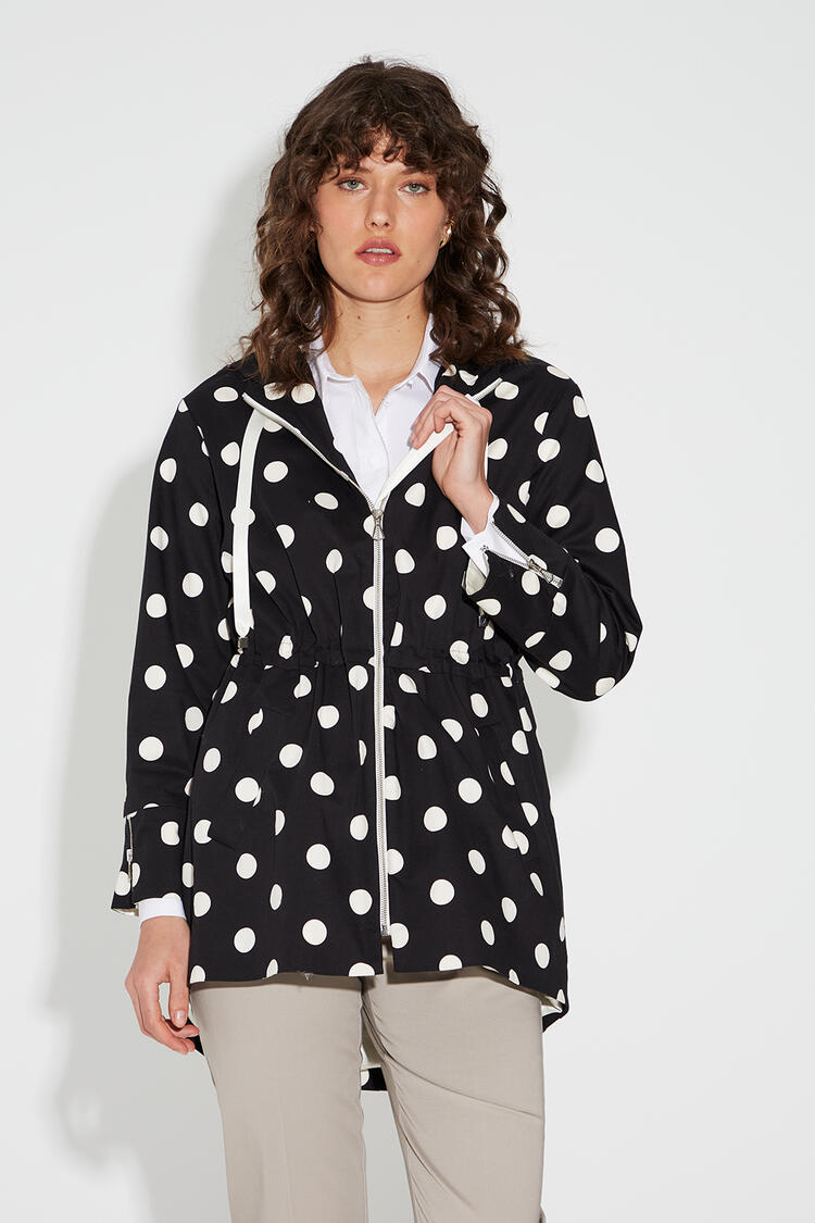 Polka dot parka with hood - Black M/L