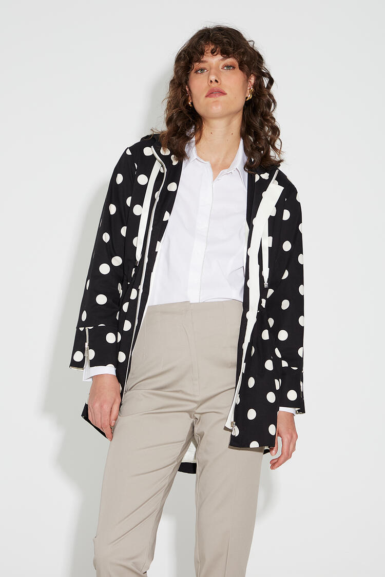 Polka dot parka with hood - Black M/L