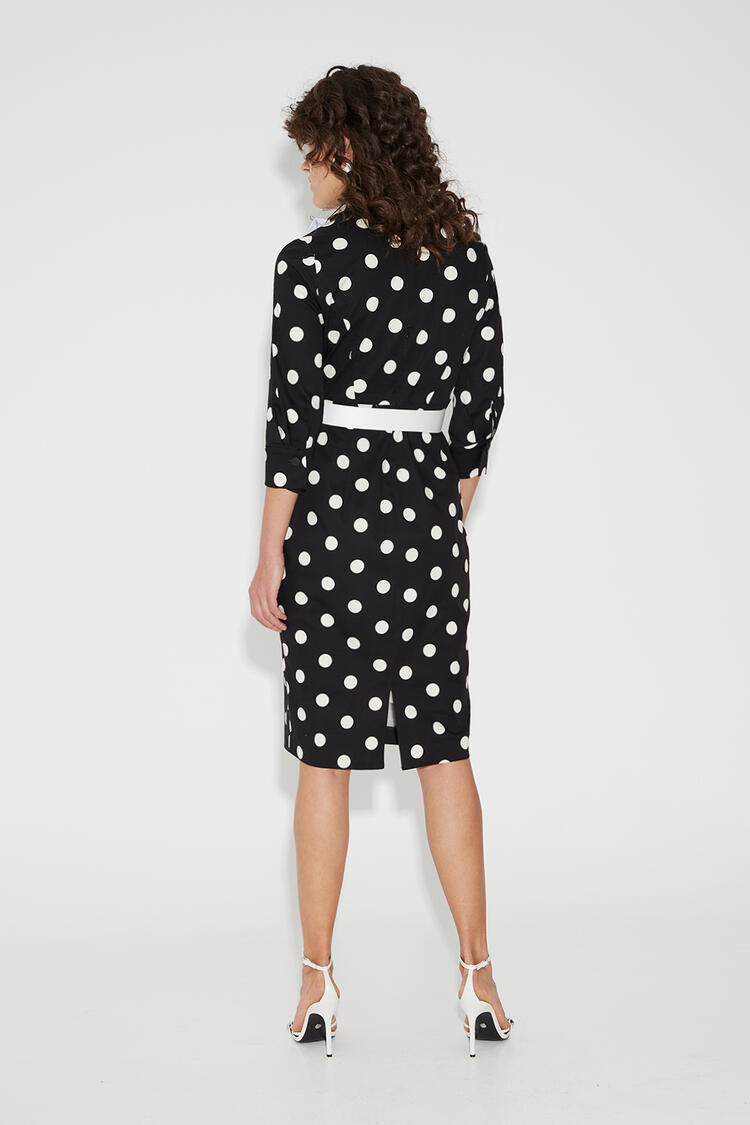 Polka dot dress with belt - Black L