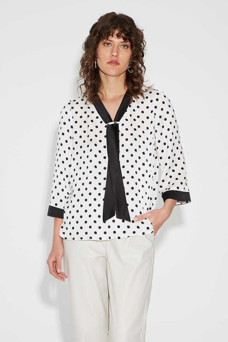 Polka dot blouse with scarf - White S