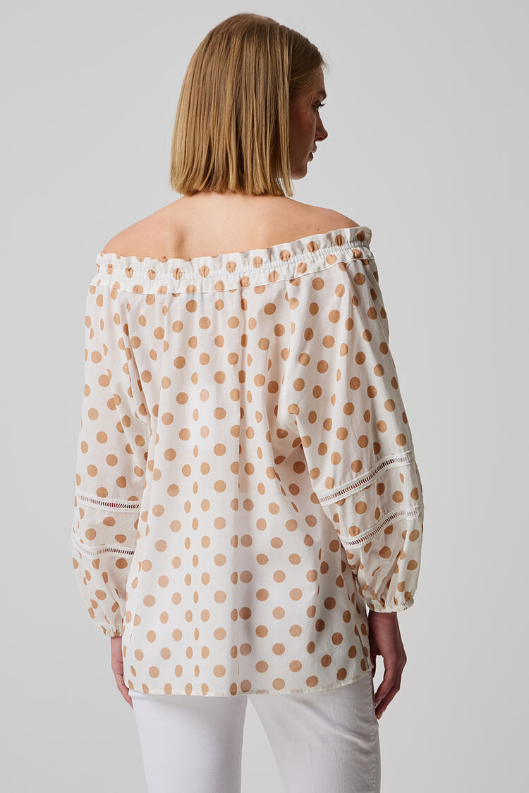 Polka dot cotton blouse - Beige S/M