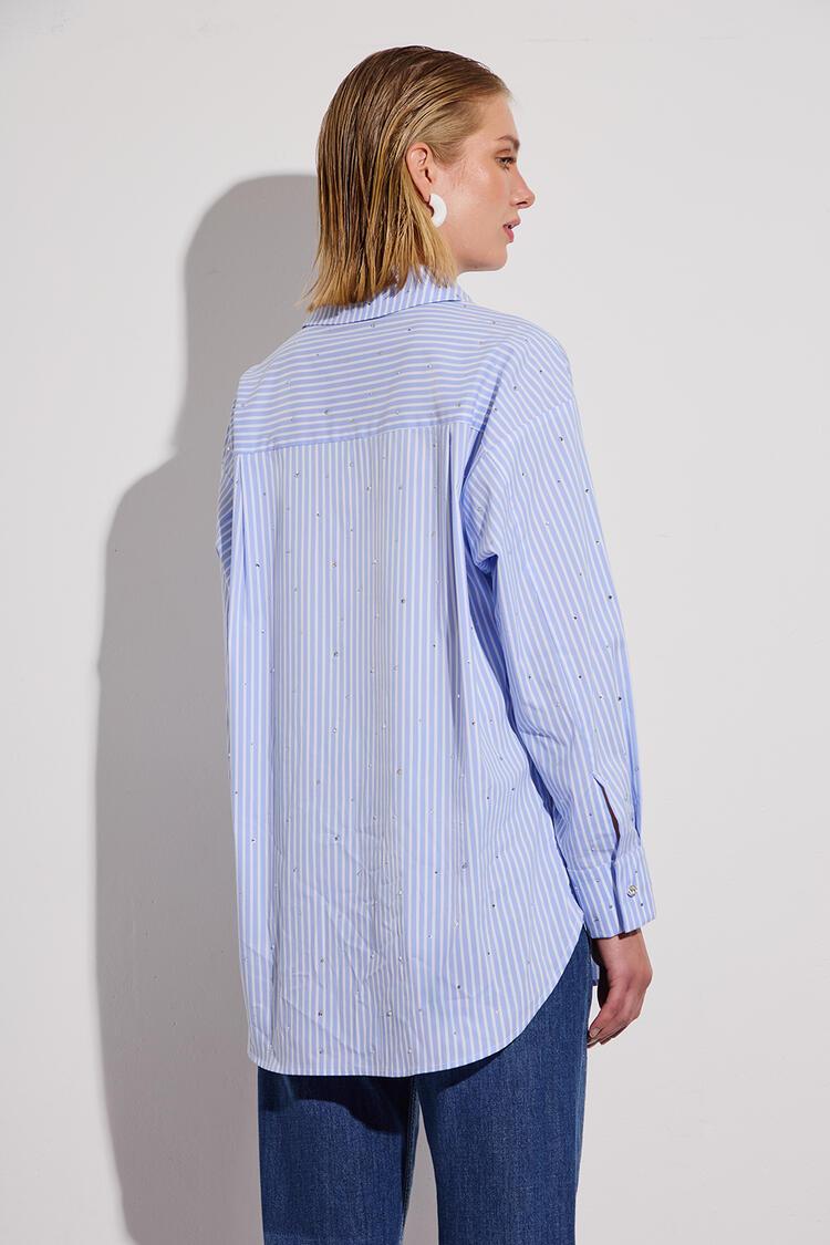 Striped shirt with rhinestones - Blue S/M