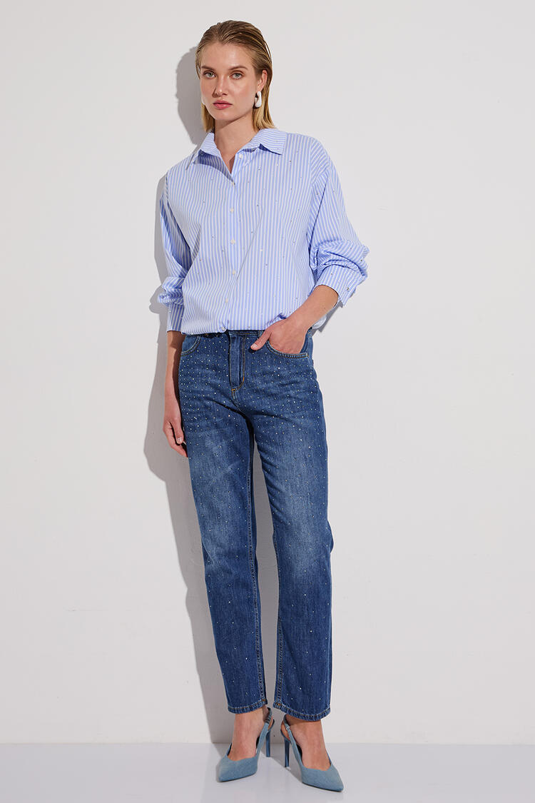 Striped shirt with rhinestones - Blue S/M