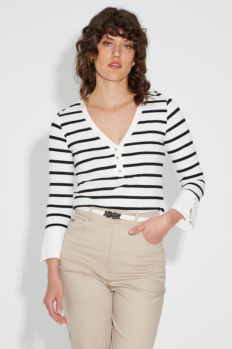 V-neck striped blouse - Black S