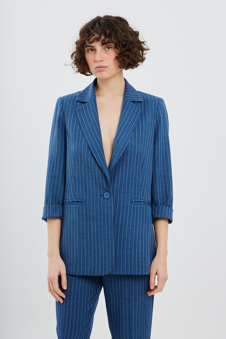 Straight line striped jacket - Blue S