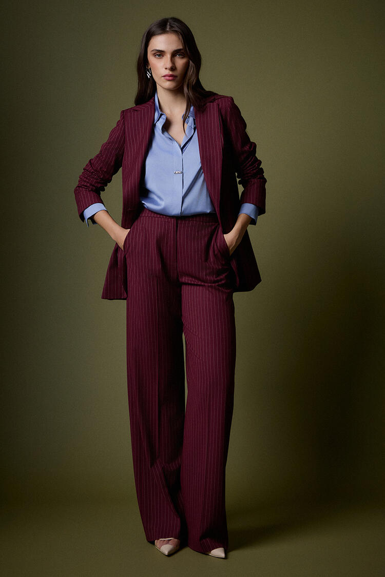 Striped wide leg pants - Burgundy S