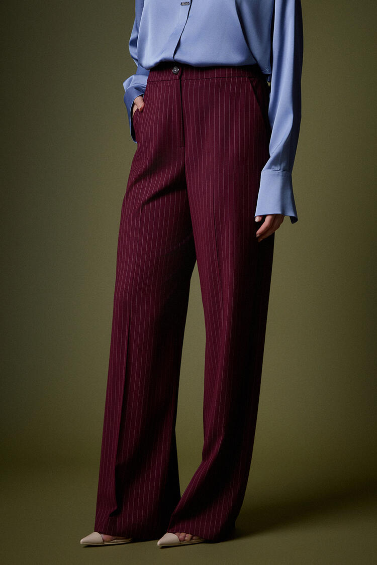 Striped wide leg pants - Burgundy S