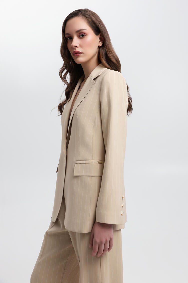 Jacket with stripe pattern - Beige S Jacket with stripe pattern - Beige S