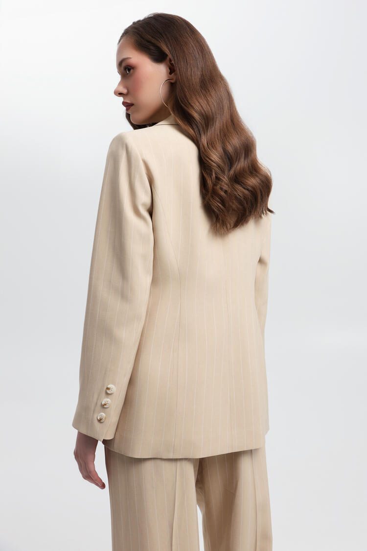 Jacket with stripe pattern - Beige S Jacket with stripe pattern - Beige S