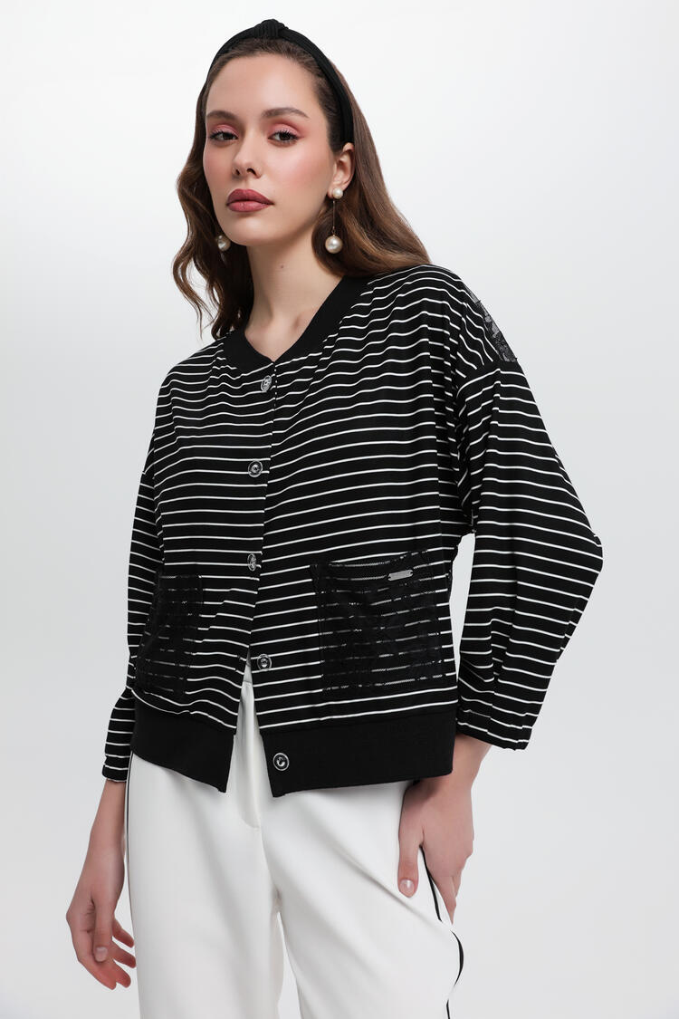 Cardigan with stripe pattern - Black S