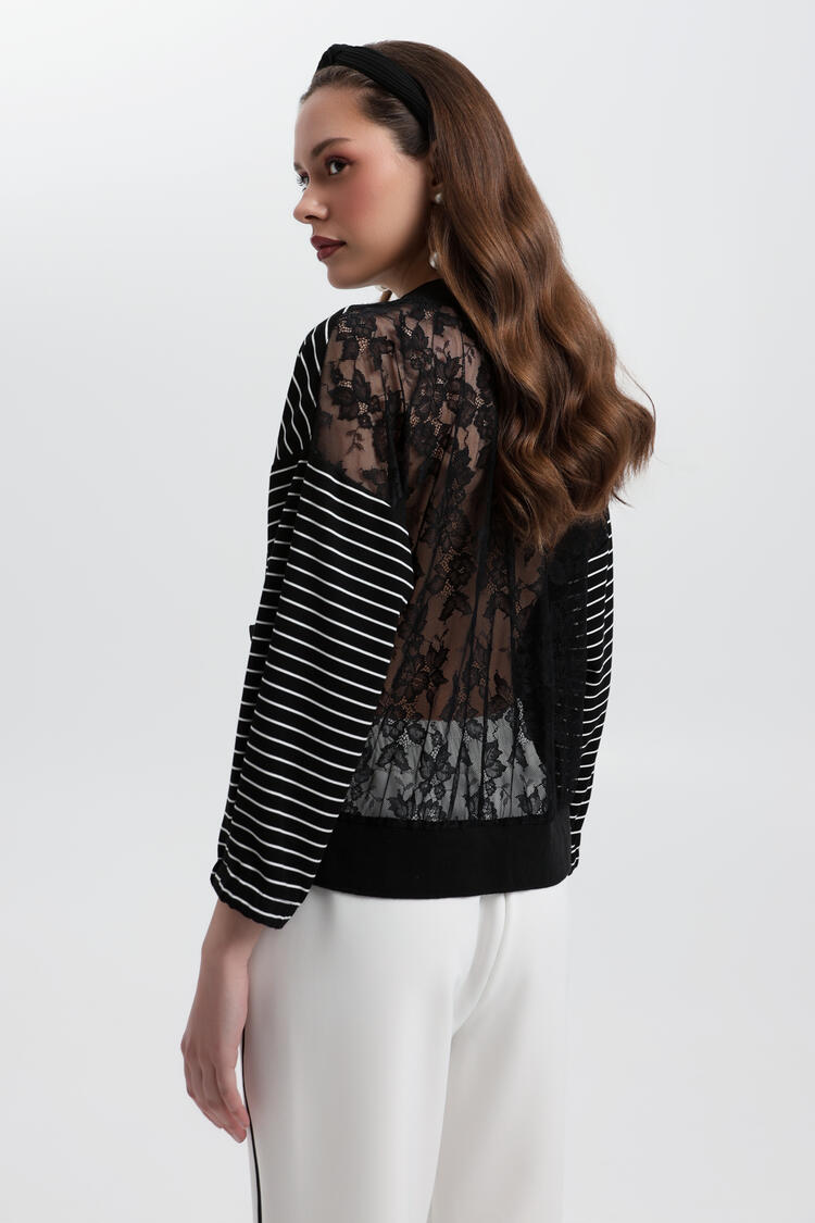 Cardigan with stripe pattern - Black S