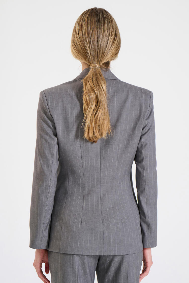 Pinstripe Blazer with Buttons - ΓΚΡΙ XL