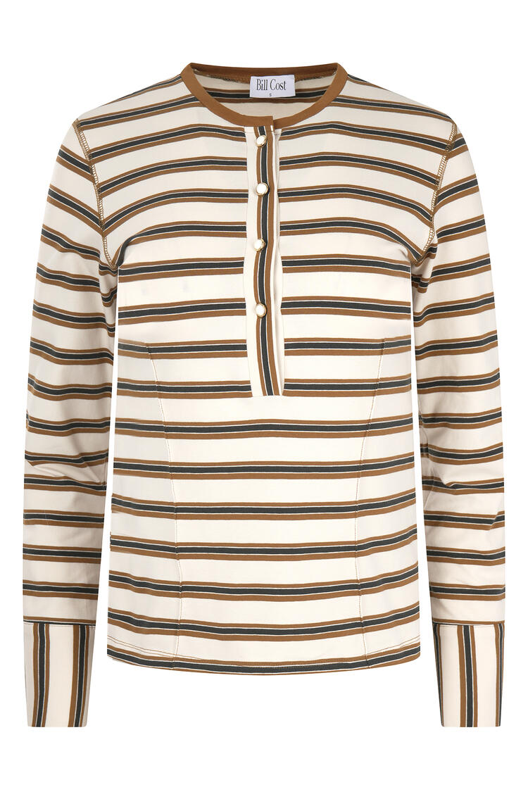 Fitted striped cotton-blend top with buttons - Mocha M