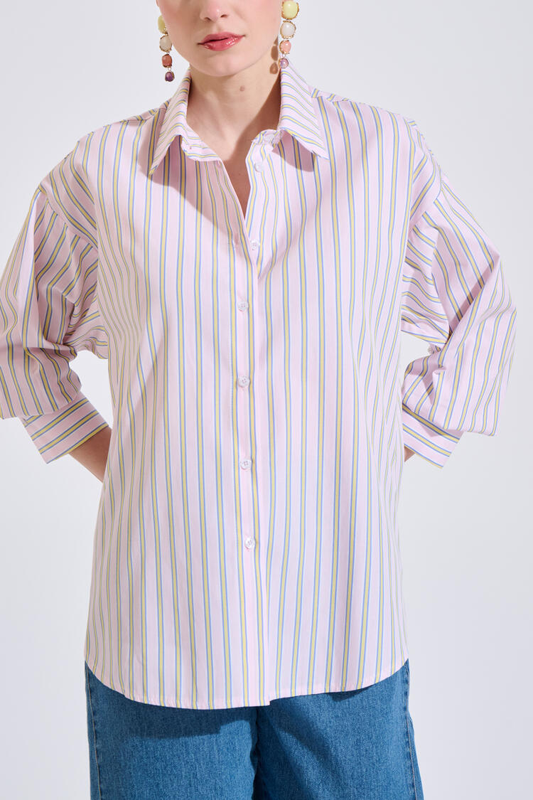 Cotton striped shirt in a relaxed fit - Pink M/L