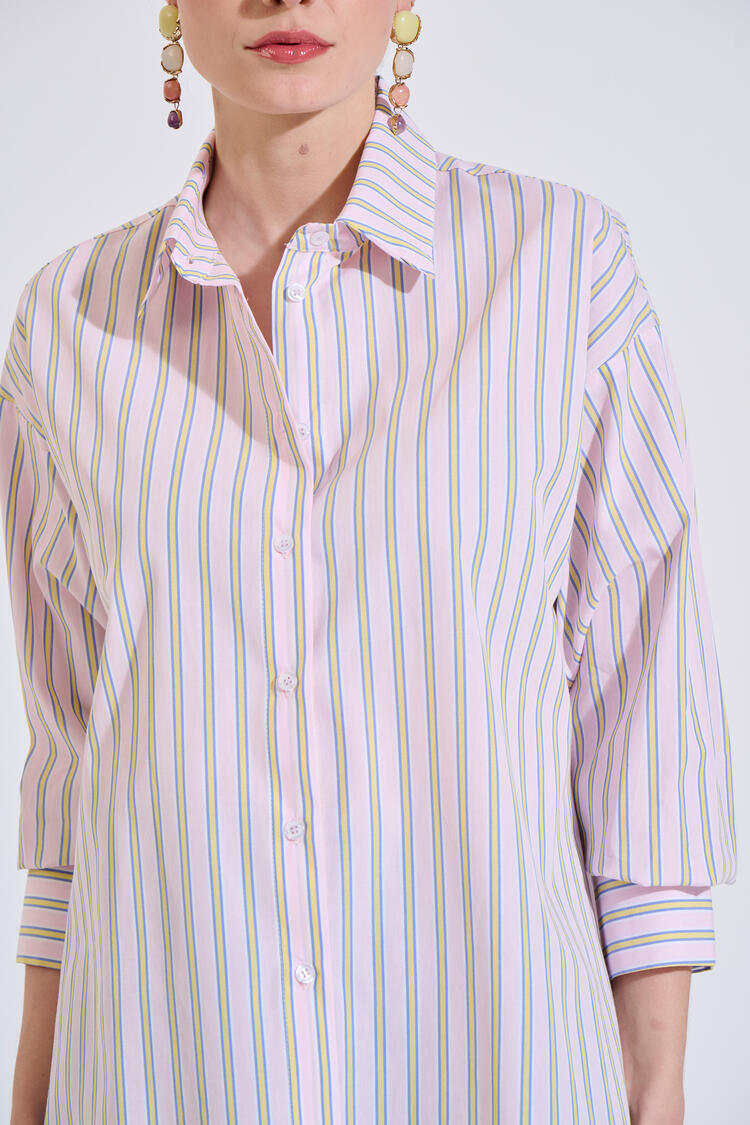 Cotton striped shirt in a relaxed fit - Pink M/L