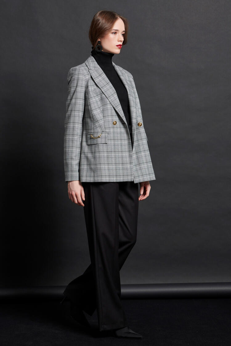 Plaid blazer with cross fastening - Grey S