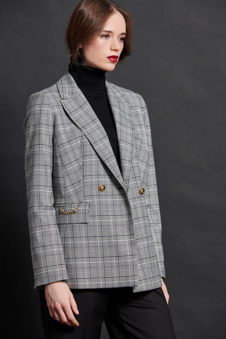 Plaid blazer with cross fastening - Grey S
