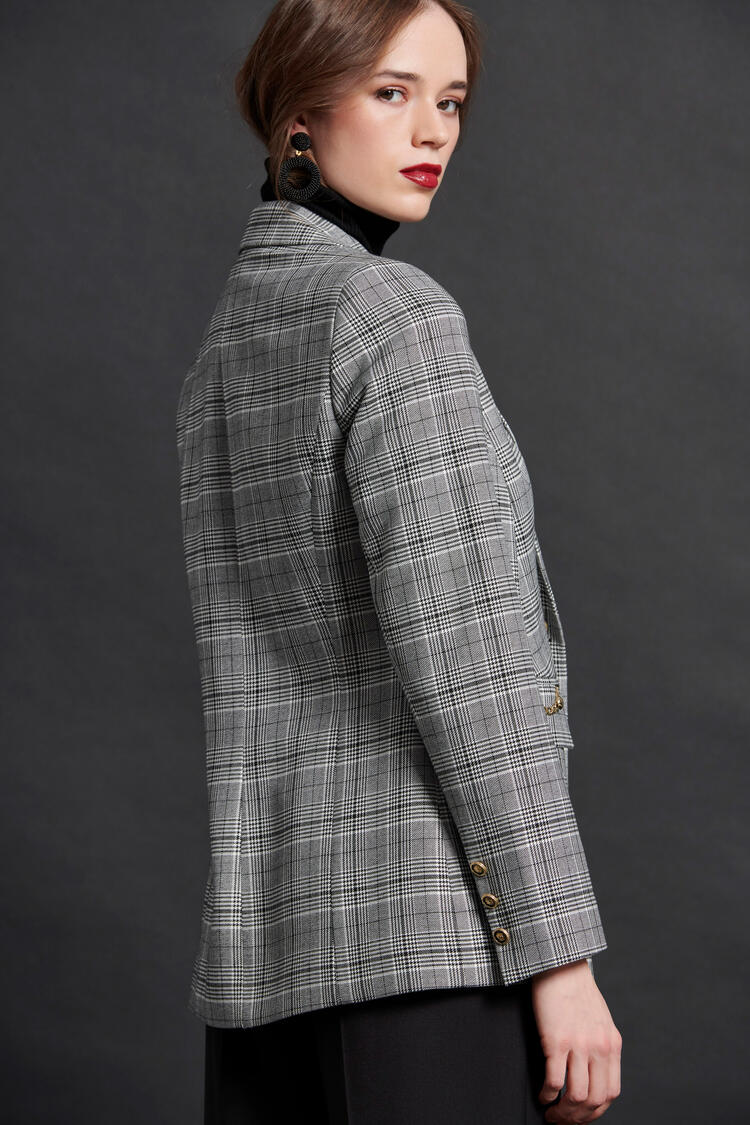 Plaid blazer with cross fastening - Grey S
