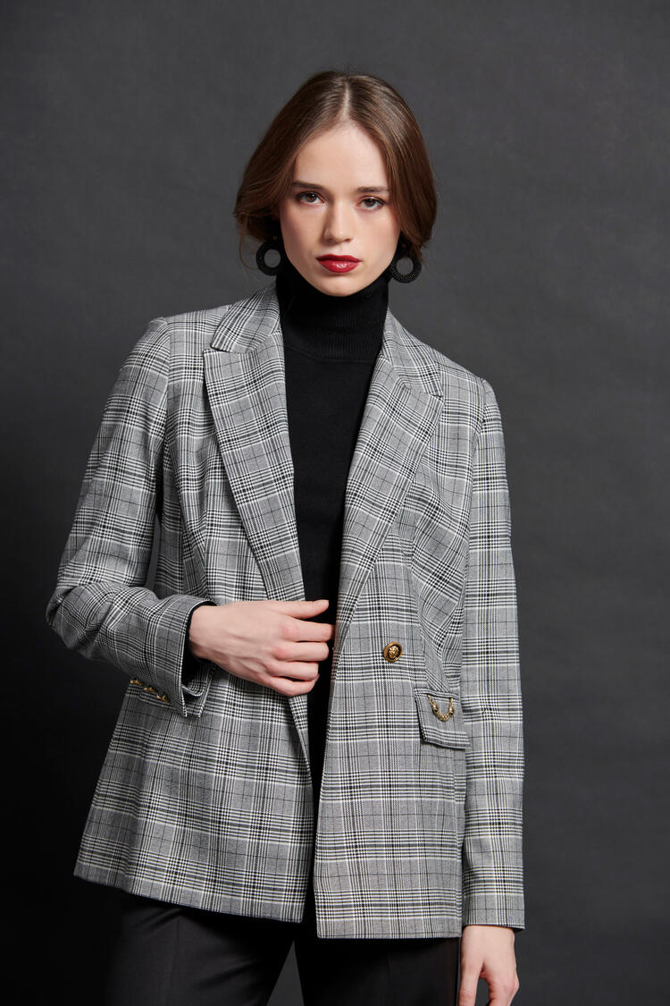 Plaid blazer with cross fastening - Grey S