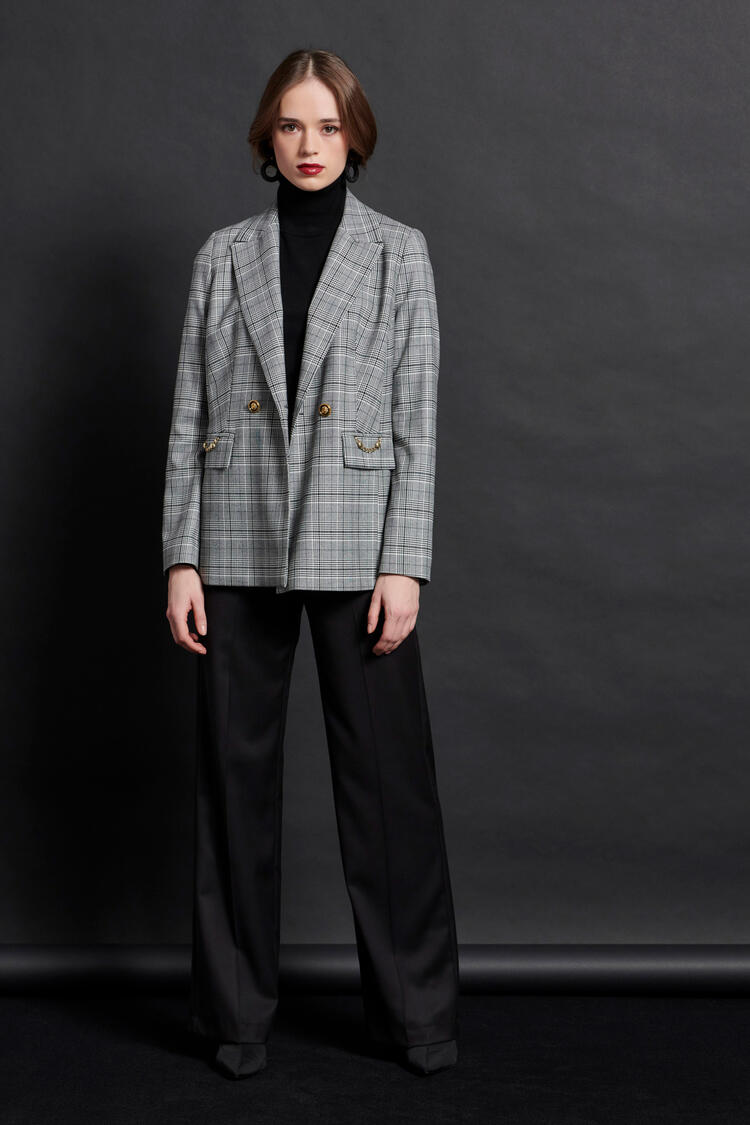 Plaid blazer with cross fastening - Grey S