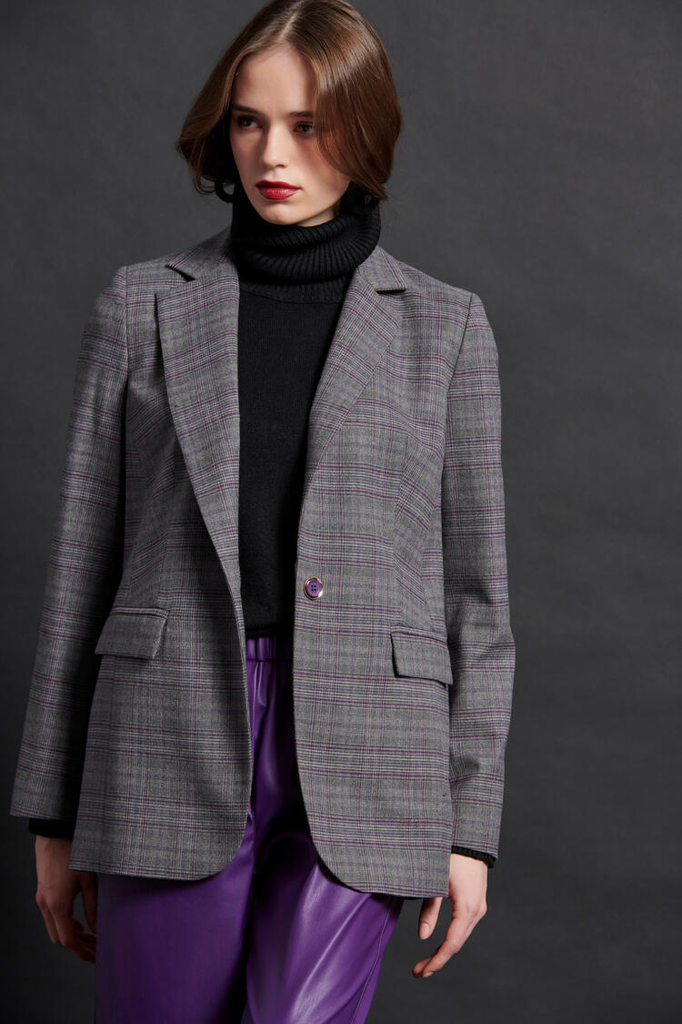 Plaid jacket with sleeve detail - Grey S