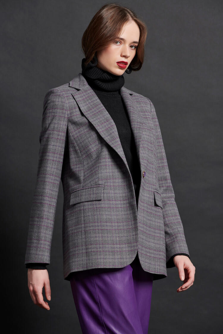 Plaid jacket with sleeve detail - Grey S