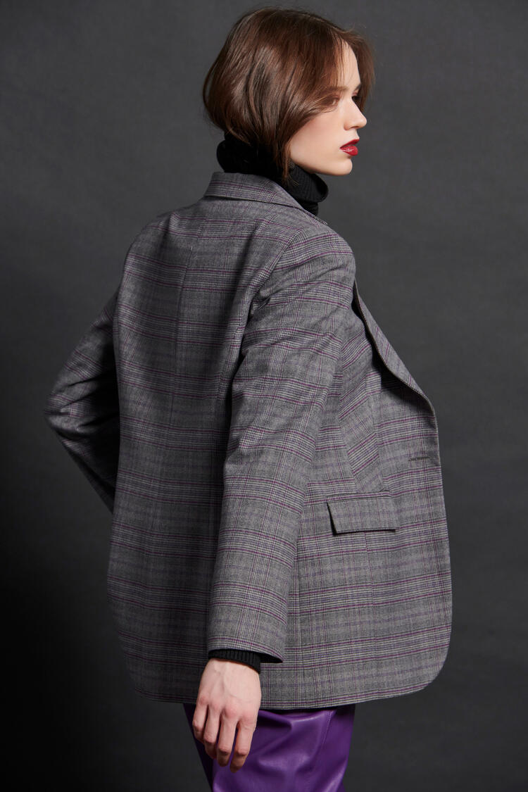 Plaid jacket with sleeve detail - Grey S