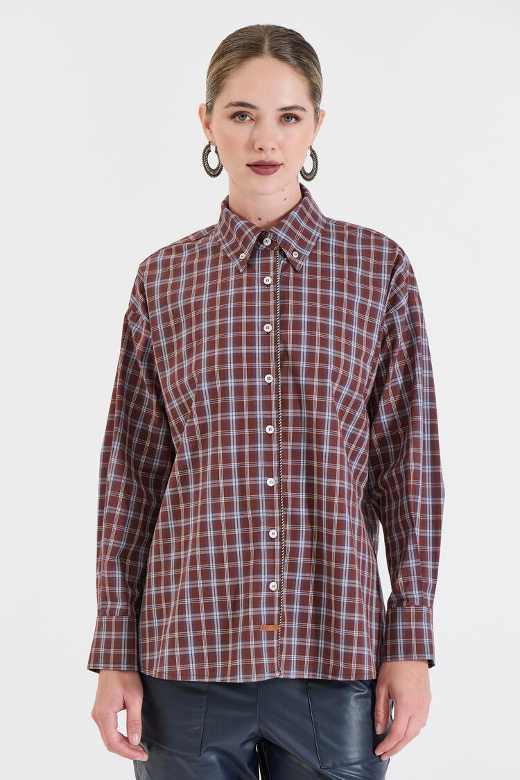 Cotton Checked Shirt - Blue M
