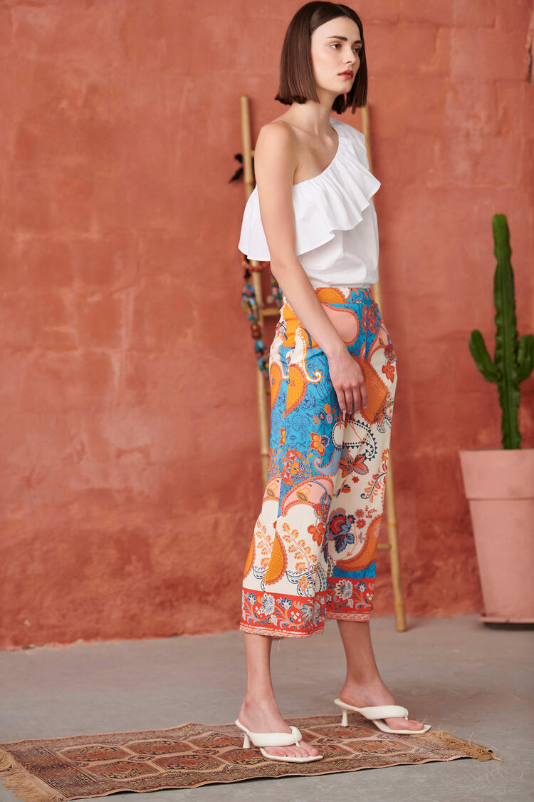 Printed cropped pants - White S