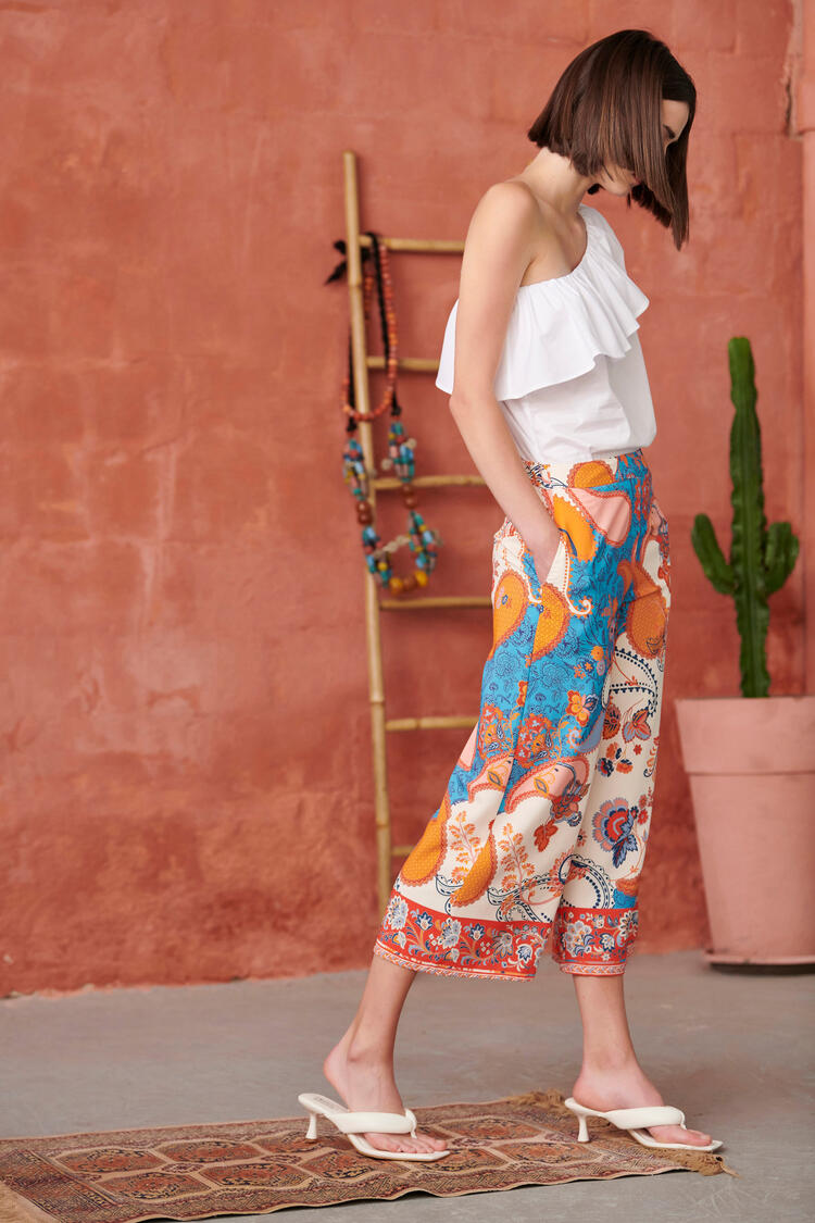 Printed cropped pants - White S