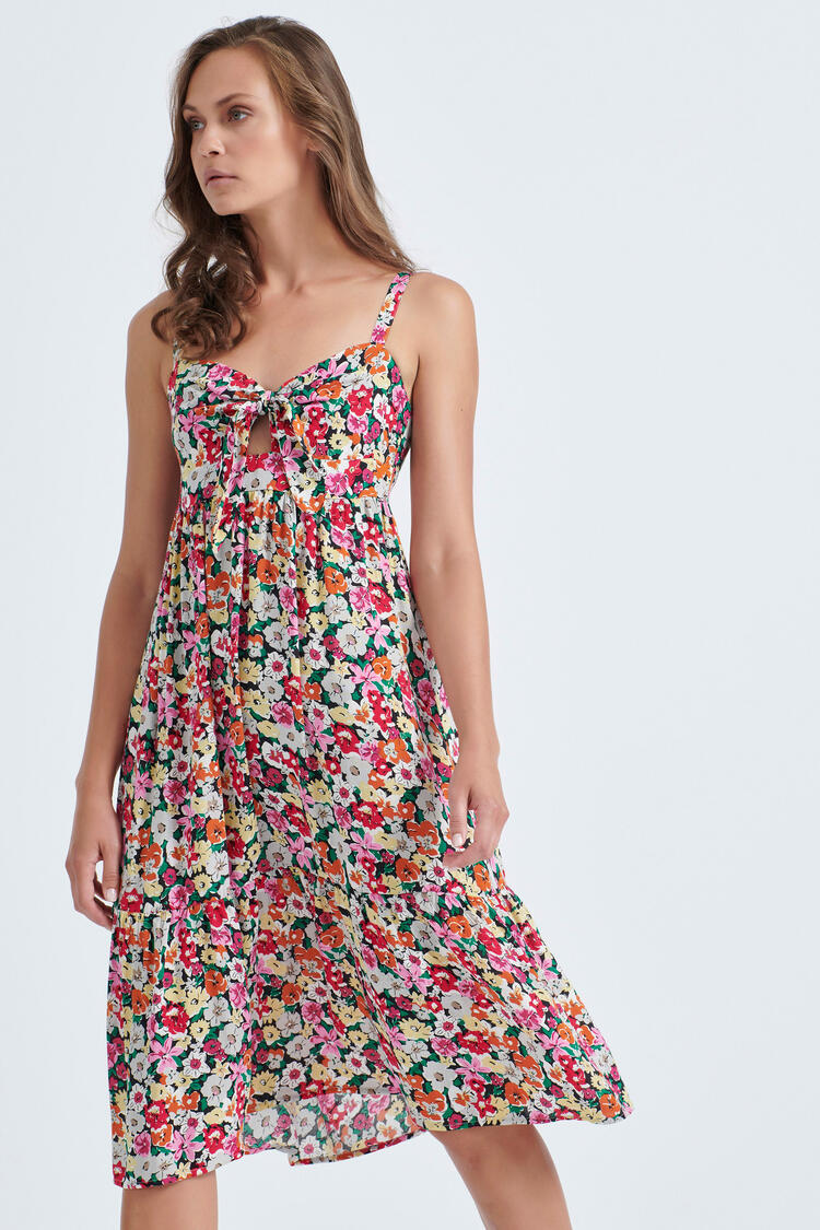 Dress with tie on the bodice - Fuchsia S