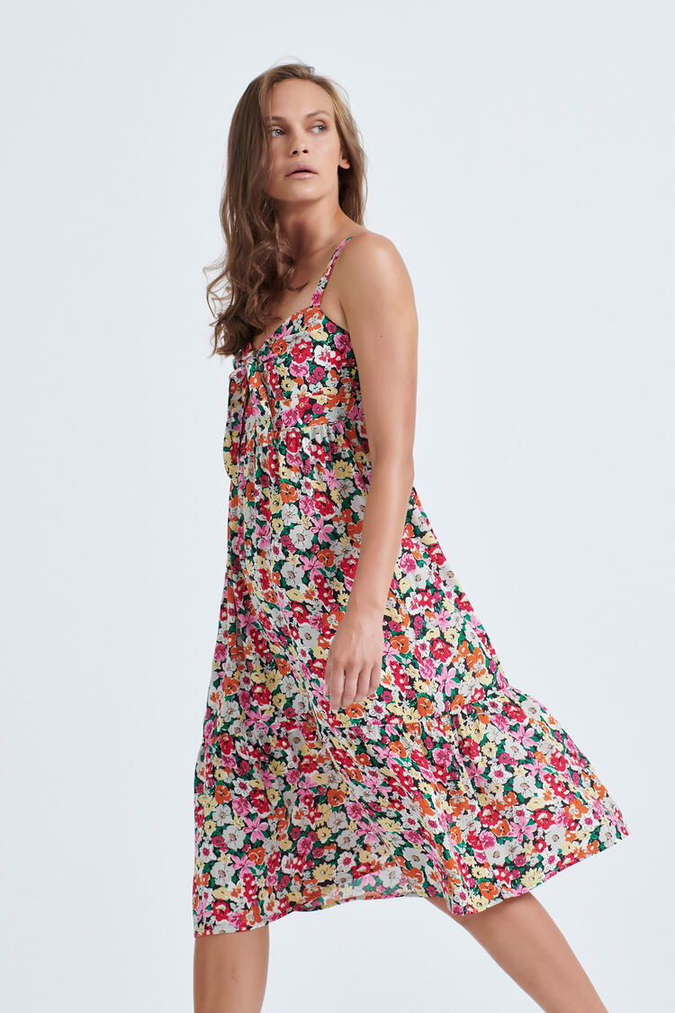 Dress with tie on the bodice - Fuchsia S