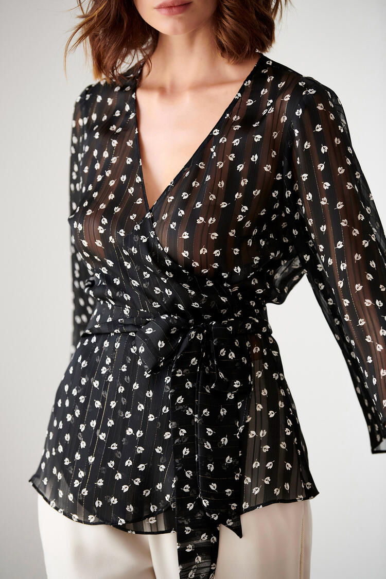 Printed blouse with cross closure - Black S