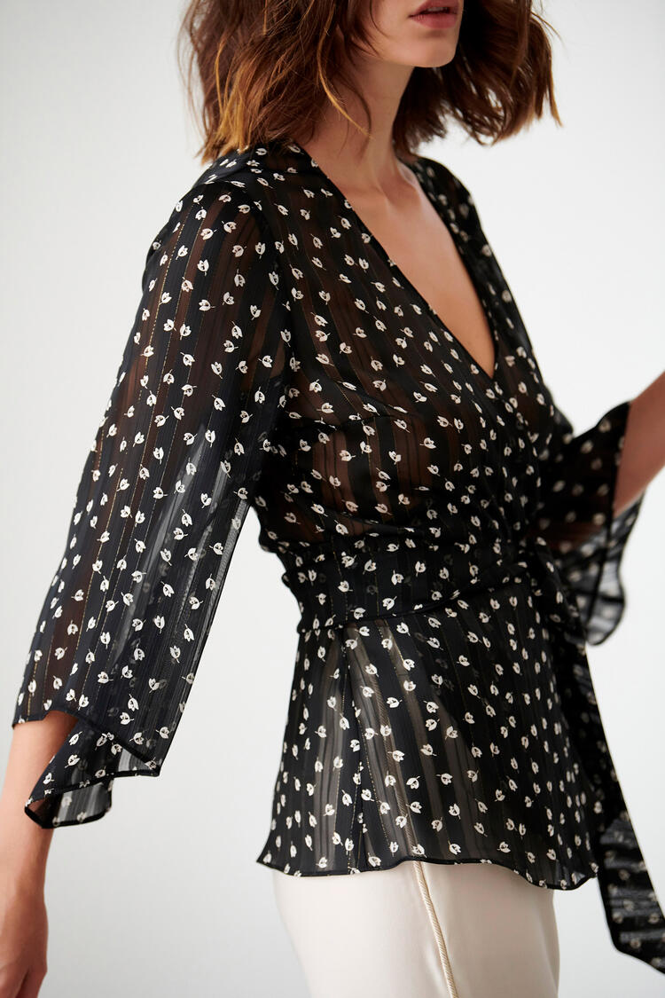Printed blouse with cross closure - Black S