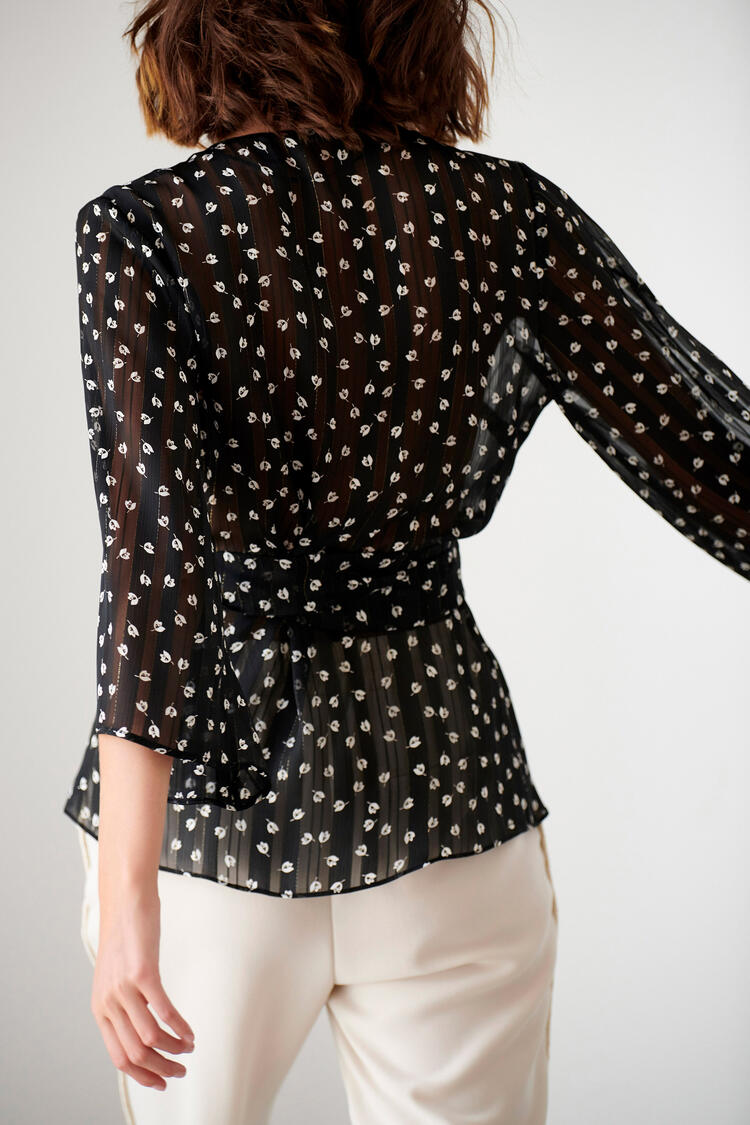 Printed blouse with cross closure - Black S