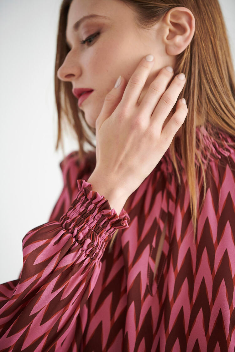 Blouse with geometric print - Fuchsia S