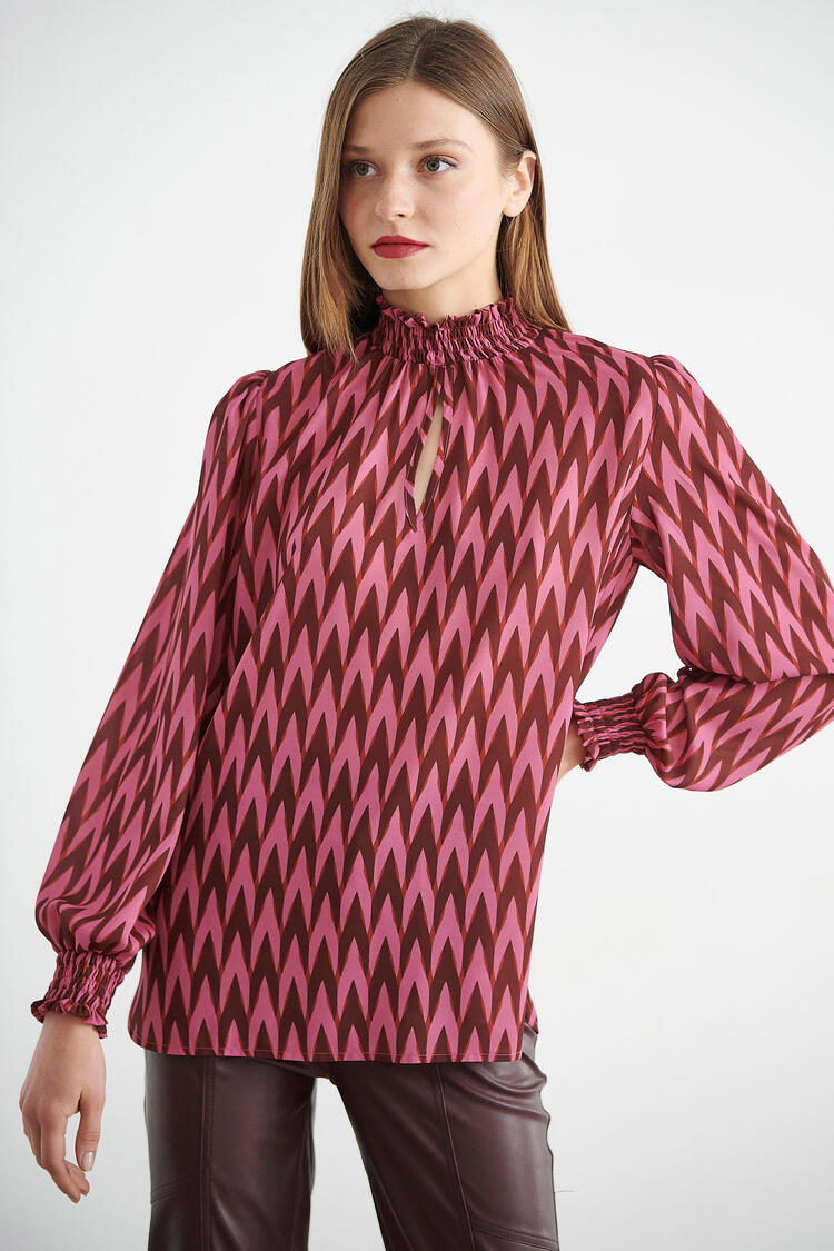Blouse with geometric print - Fuchsia S