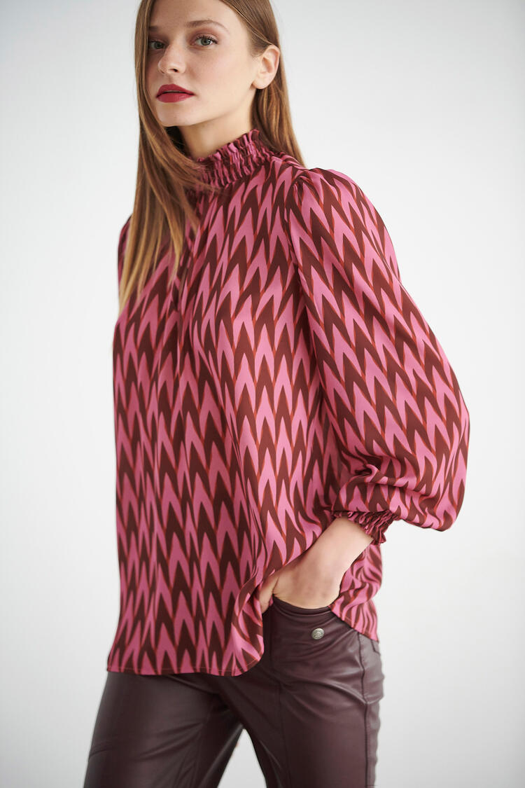 Blouse with geometric print - Fuchsia S