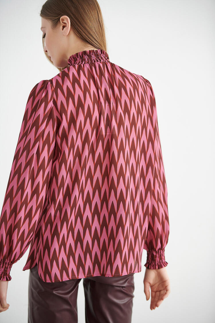 Blouse with geometric print - Fuchsia S