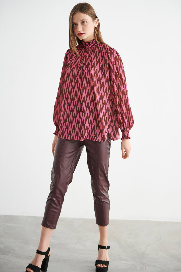 Blouse with geometric print - Fuchsia S