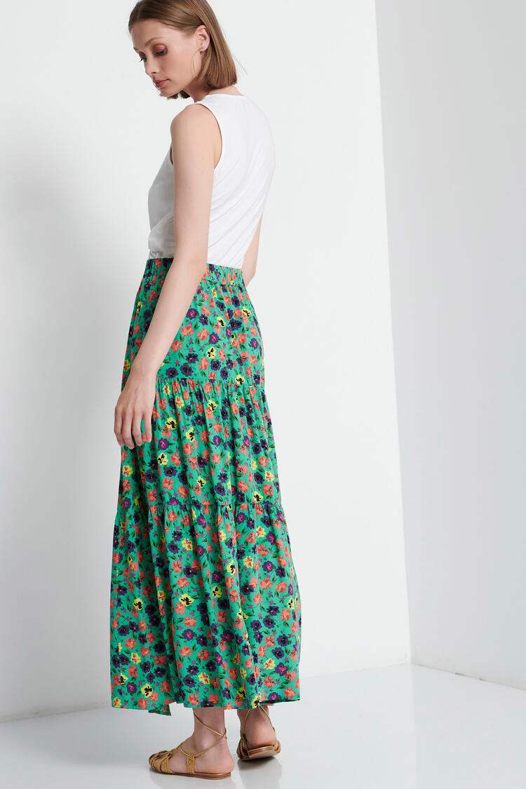 Printed skirt with slit in front - GREEN S