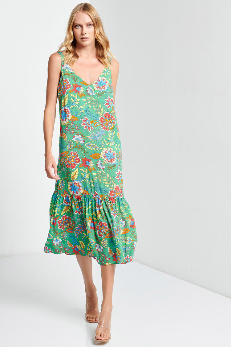 Dress with ruffles at the end - GREEN S