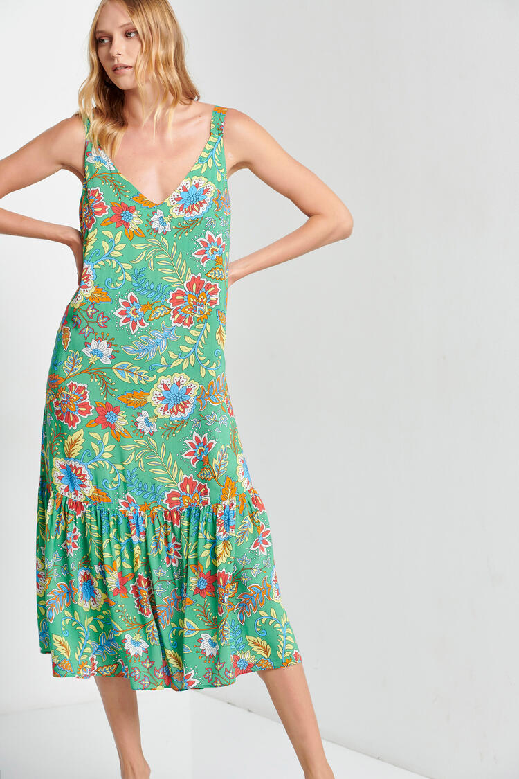 Dress with ruffles at the end - GREEN S