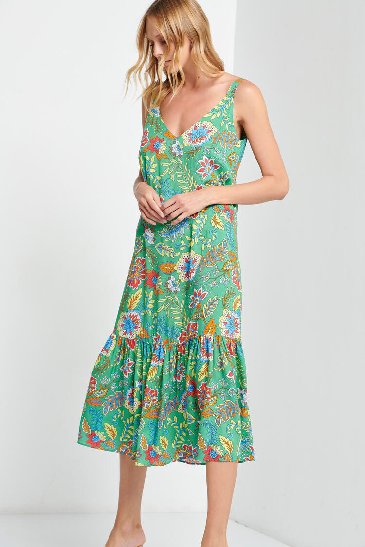 Dress with ruffles at the end - GREEN S