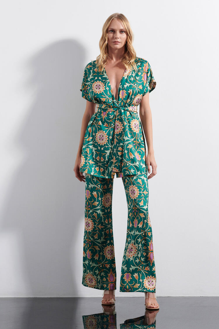 Floral printed pants - GREEN S