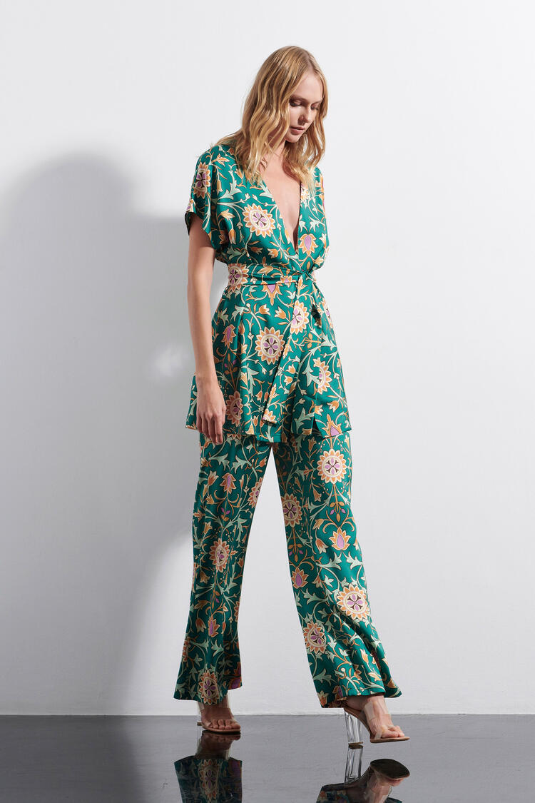 Floral printed pants - GREEN S